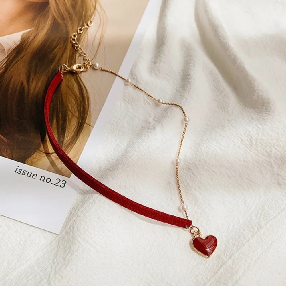 Red Love Pearl Chain Necklace